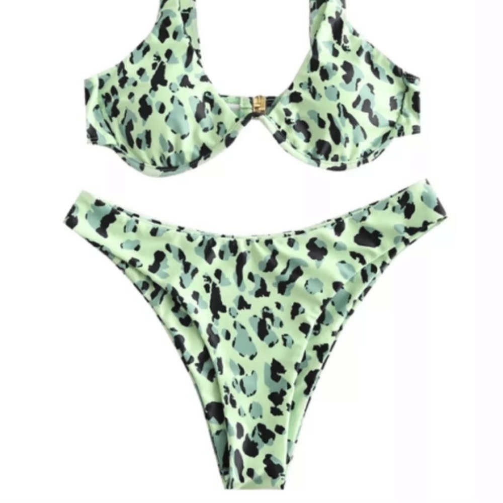 Bikini Zaful Leopard Green Chain Bikini Small
